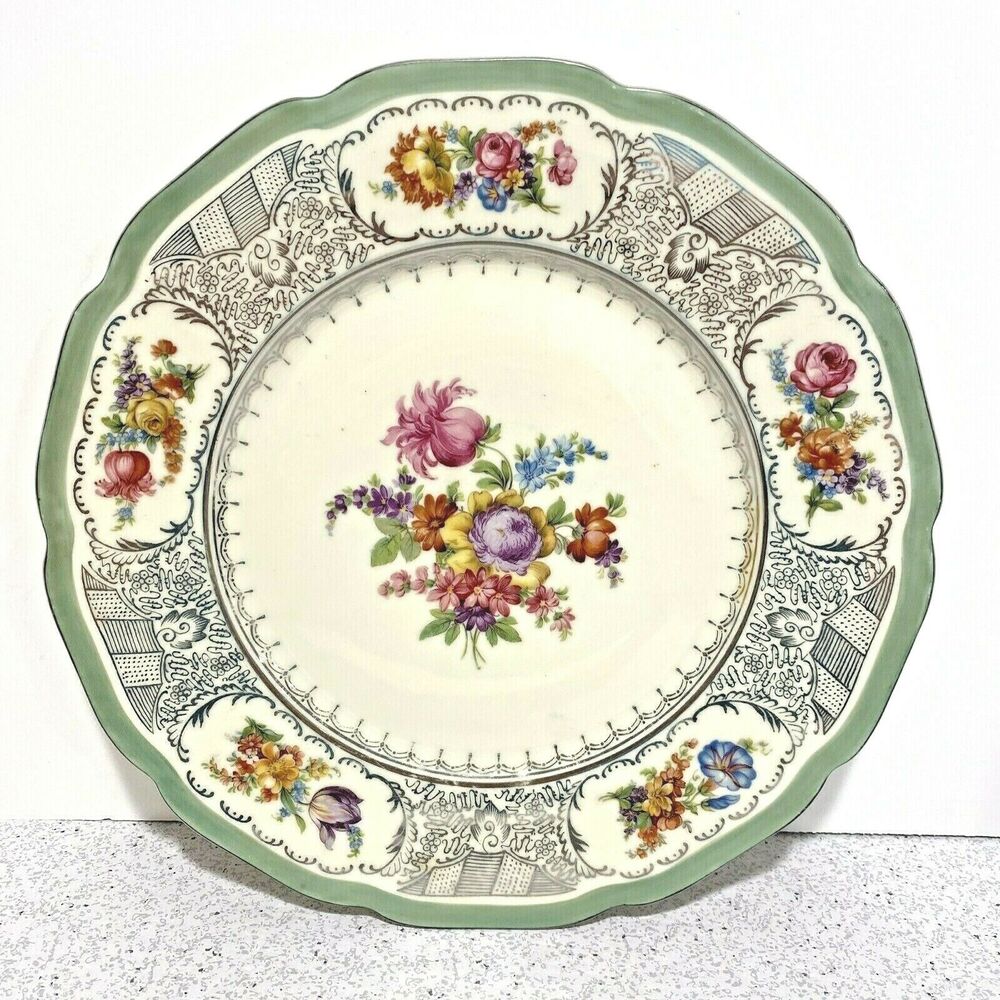Vintage RM Czechoslovakia 6066 Cabinet Plate Colorful Floral & Silver Highlights